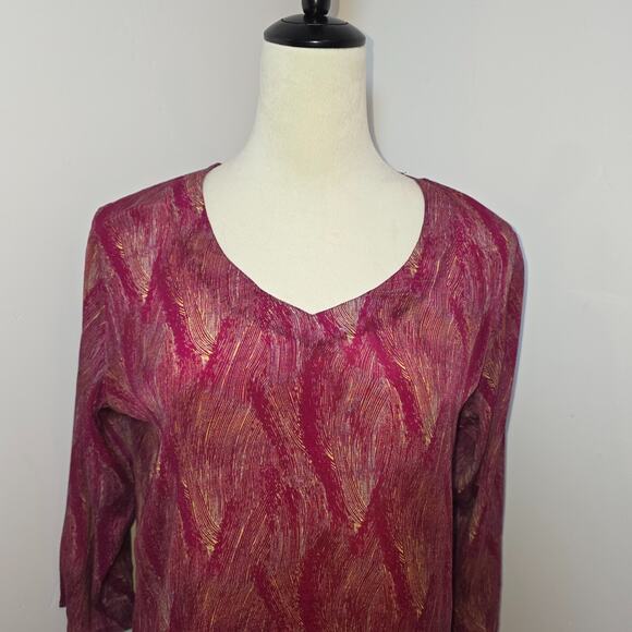 Scully Burgundy Artsy Tunic Top Women's Size S Long Sleeve Forest Fairy Western - Picture 2 of 9